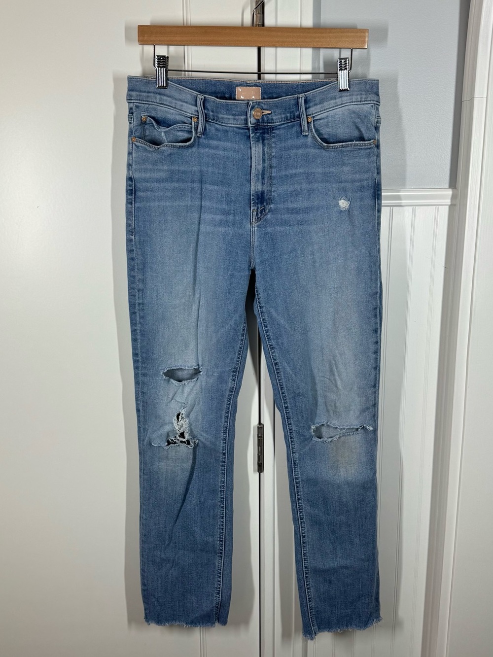 Mother The Mid Rise Dazzler Ankle Fray Weekend Kitten Jeans size 33‎